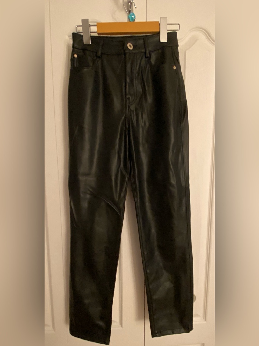 Zara Black Slim Straight Faux Leather Pants